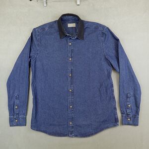 Velez Shirt Artisan Semi Fit Size Large Denim Chambray Blue Button Up Leather
